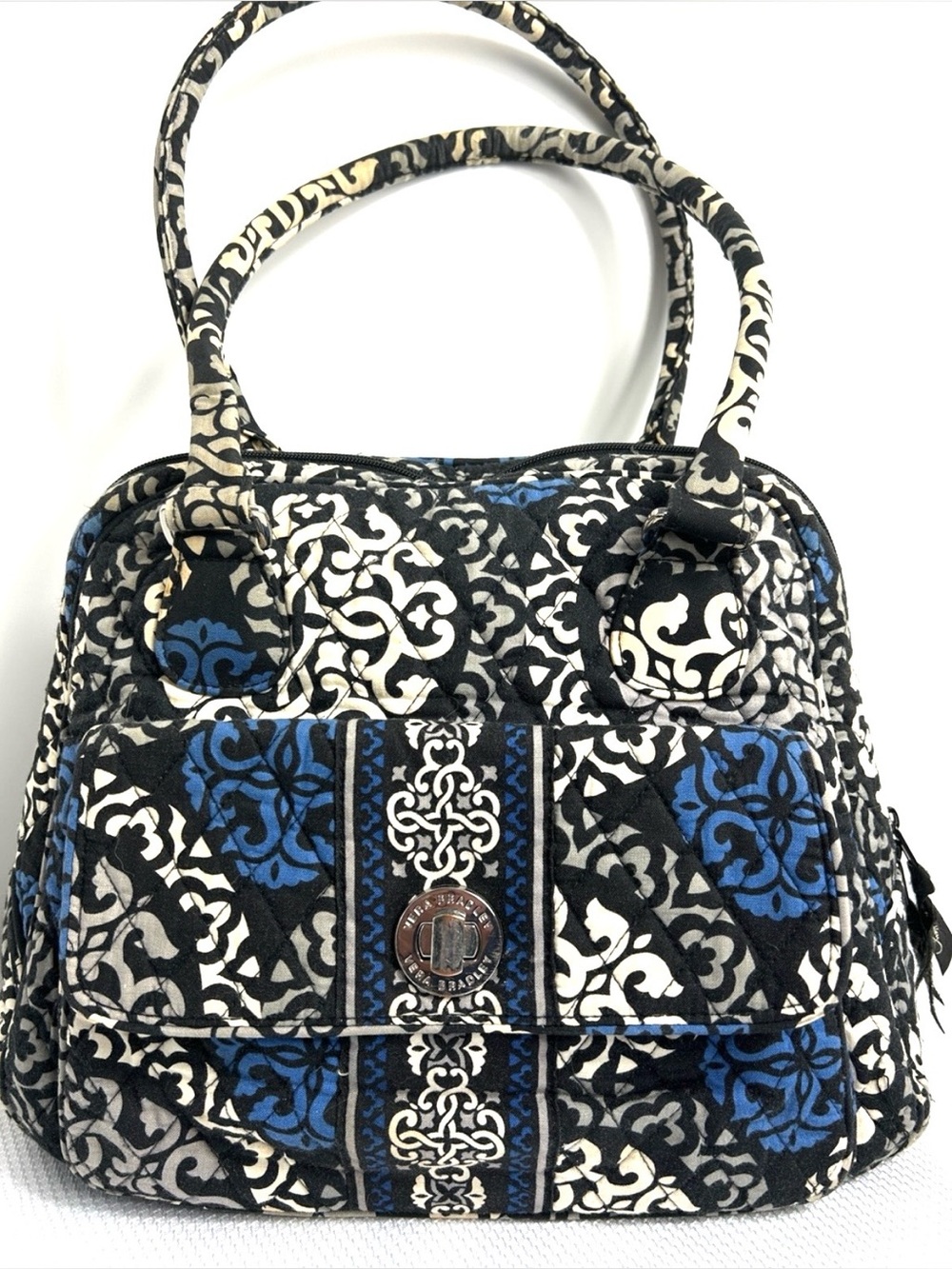 Vera Bradley Canterberry Cobalt Dome Turn Lock Front Closure Blue Black Handbag